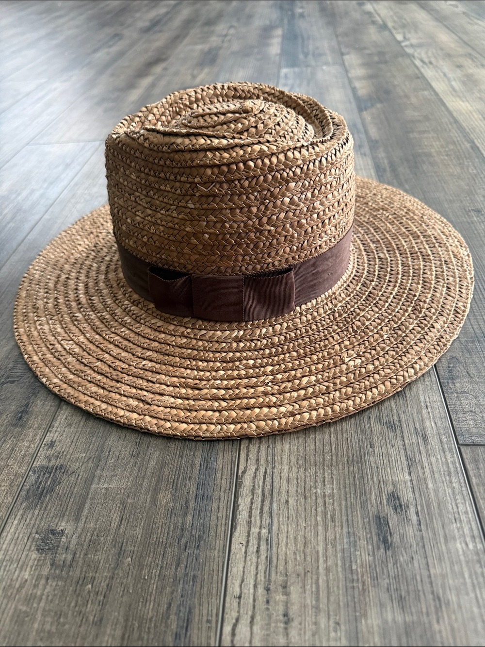 Brixton Tan Straw Fedora with Brown Ribbon Band